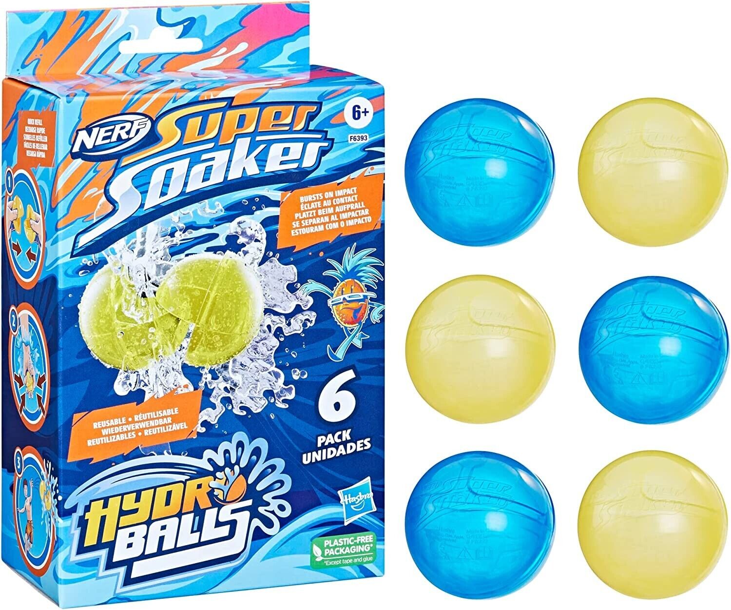 Super soaker Nerf Hydro Balls 6-Pack, Reusable Water-Filled Balls