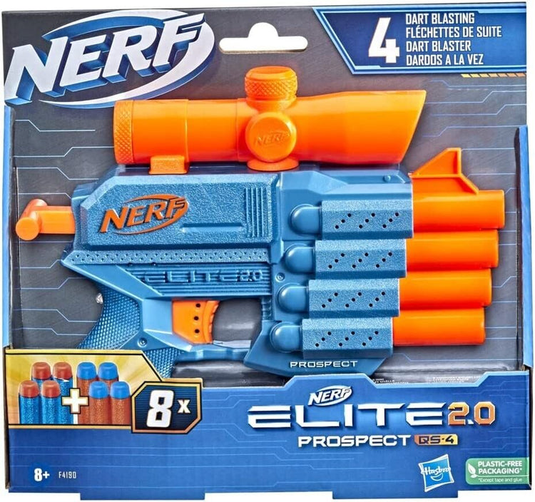 Nerf Elite 2.0 Prospect QS-4 Blaster, 8 Official Nerf Elite Darts, 4-Dart