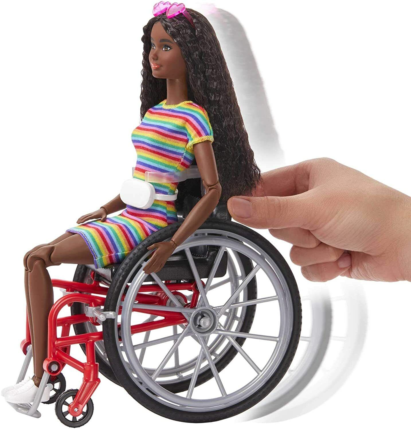 New Barbie Fashionistas Doll #166 with Wheelchair - Crimped Brunette Hair