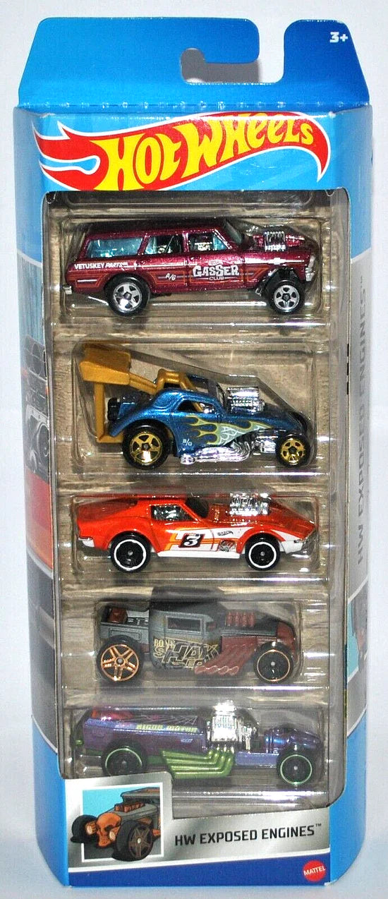 Hot Wheels 2023 Pack of 5 Cars - All Styles - Must Have - Bulk Cheap Buy! - EXPOSED ENGINES