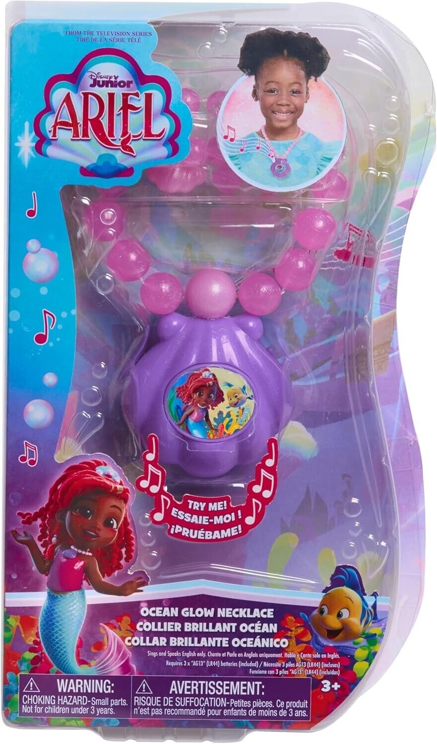 Disney junior Just Play 39909 Ariel Jr Ocean Glow Necklace, Multicolor