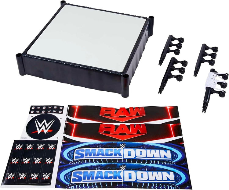 WWE Superstar Ring, 14 inches with Spring-Loaded Mat, 4 Event Apron Stickers & P