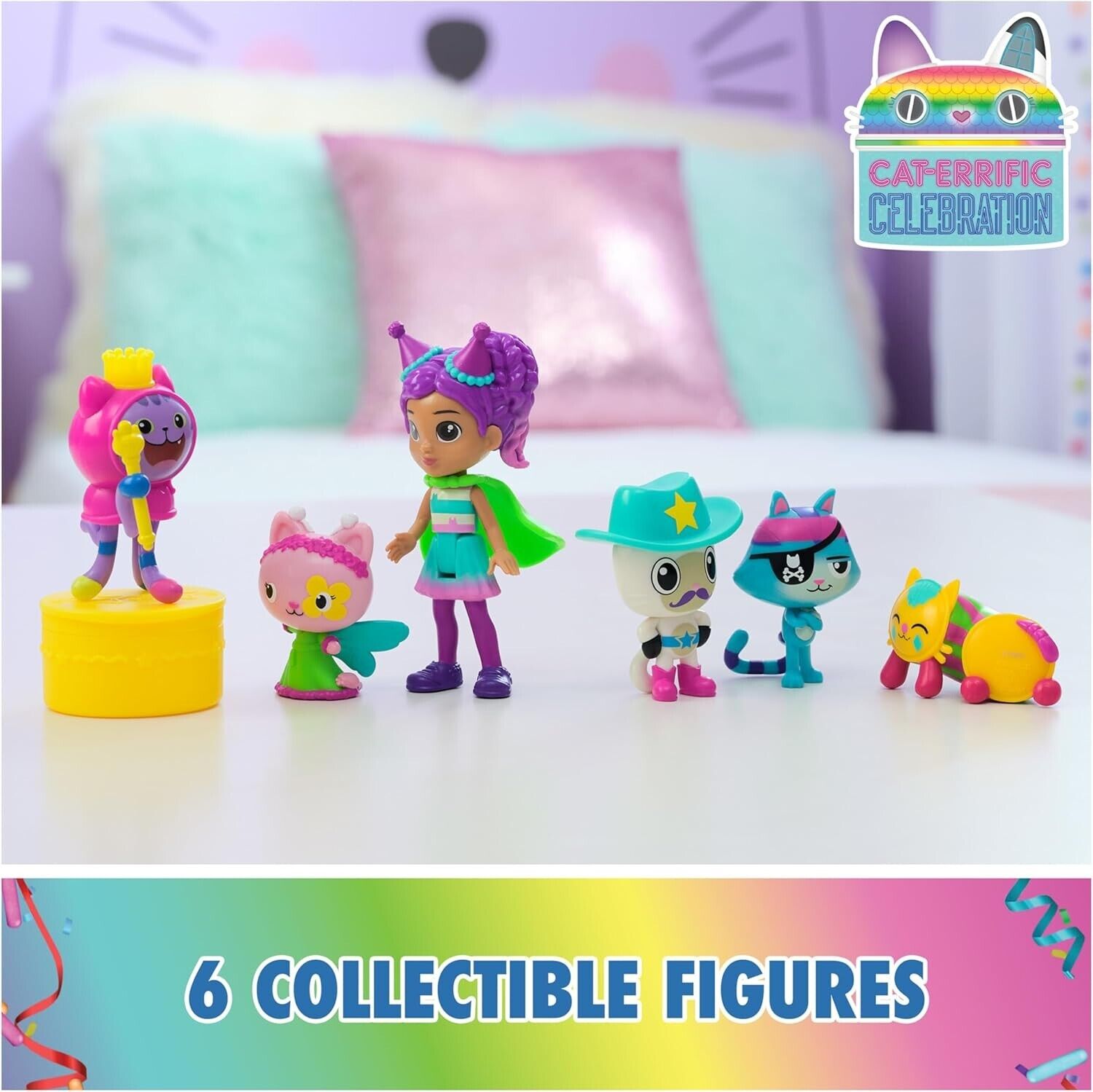 Gabby’s Dollhouse, Celebration-Themed Figures with Gabby Girl, 5 Cat Toy Figures