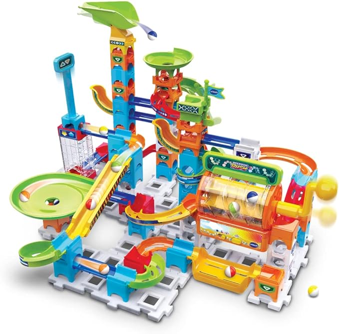 VTech Marble Rush Corkscrew Challenge, Construction Toys for Kids with 10 Marbles and 100 Building Pieces, Electronic Marble Run, Colour-Coded Building Toy, 4 Years +, English Version