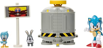 Sonic the Hedgehog Level Clear Diorama Set With Included 2.5” / 6cm Sonic Action Figure. Features Flicky And Pocky Characters, A Goal Post, And Capsule For Boys Aged 3+