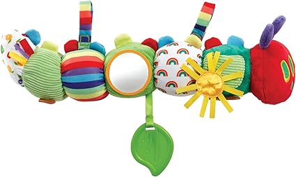 Rainbow Designs Very Hungry Caterpillar Sensory Baby Toy - Soft Activity Toy with Crinkle Sounds, Rattle, Mirror & Teether - Learning Activity Toy for Toddlers- Buggy & Cot Attachable