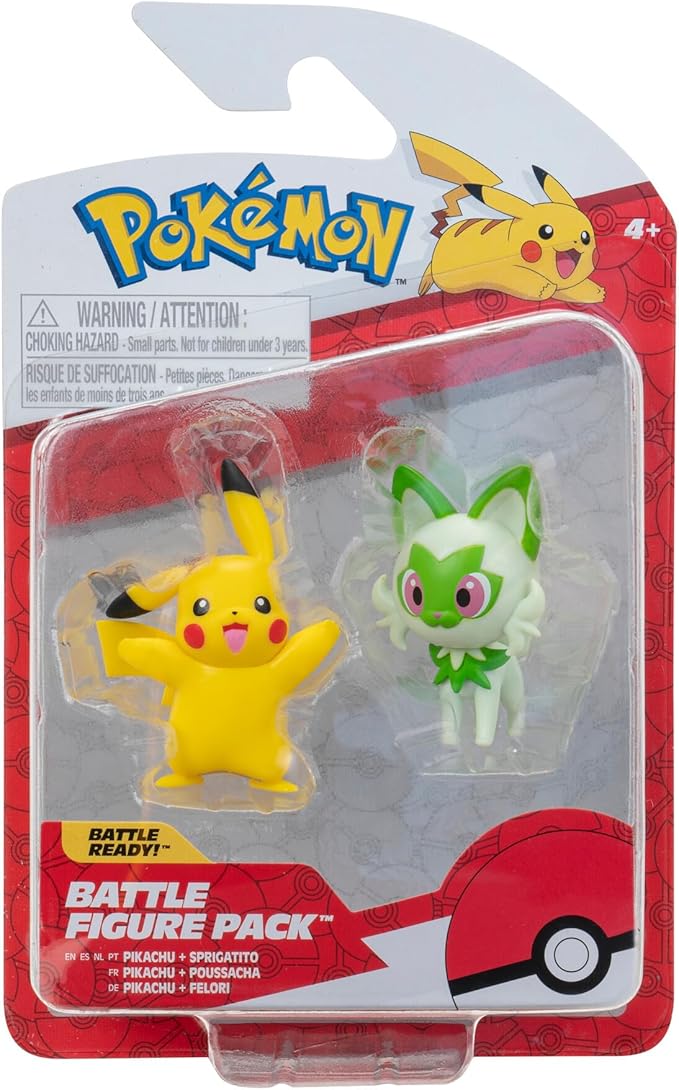 Pokémon Battle Figure First Partner 2 Pack - 2-Inch Sprigatito and Pikachu Battle Figures with Authentic Details