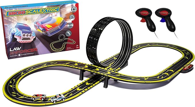 Micro Scalextric Car Race Track Sets for Kids Age 4+ - Law Enforcer Track Builder Construction Set, Mains Powered Electric Car Track, Slot Cars Kids' Play Vehicles - Mini Toy Racing Tracks for Boys