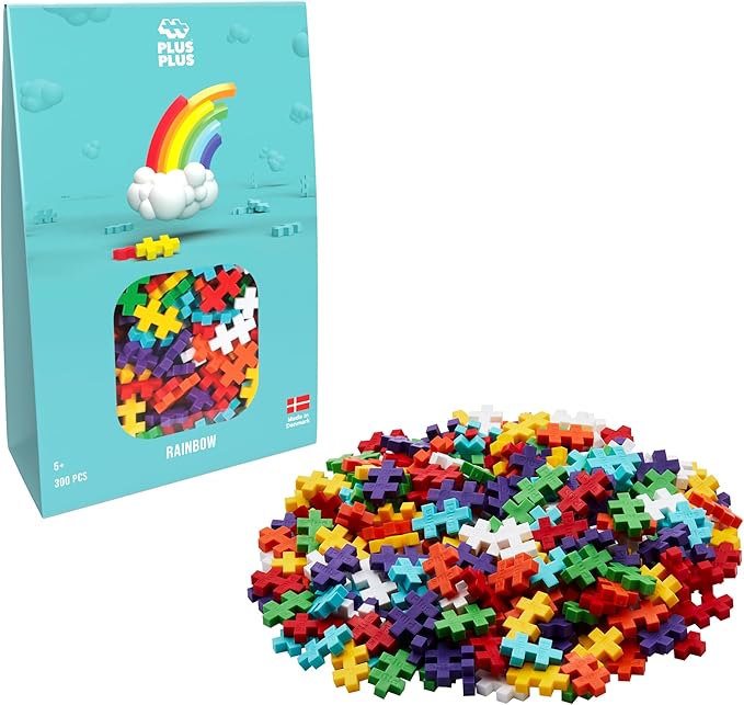 PLUS PLUS Building Blocks Toy - 300 pc Kids Construction Toys, Creative Learning Resources and STEM Play for Home and Travel - Girls and Boys Toys Age 5 Plus - Rainbow 300 Pieces