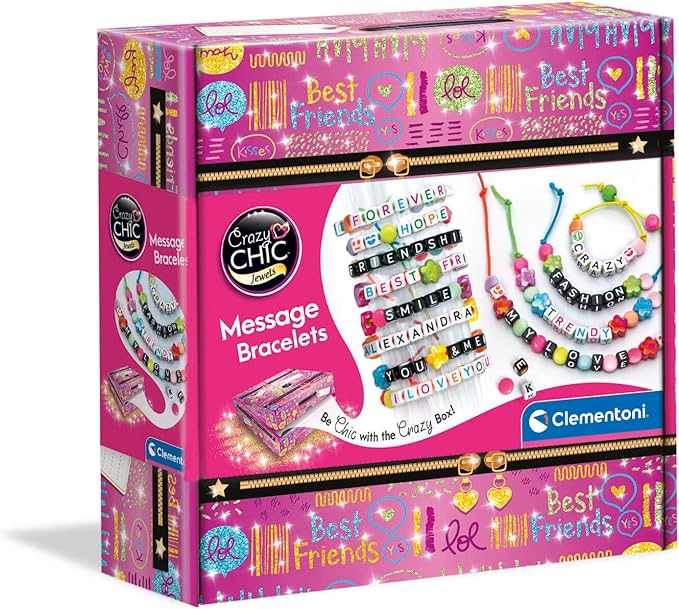 Clementoni- Crazy Chic Message Bracelets:Create Jewellery with Letters & Beads! (7+ Years)