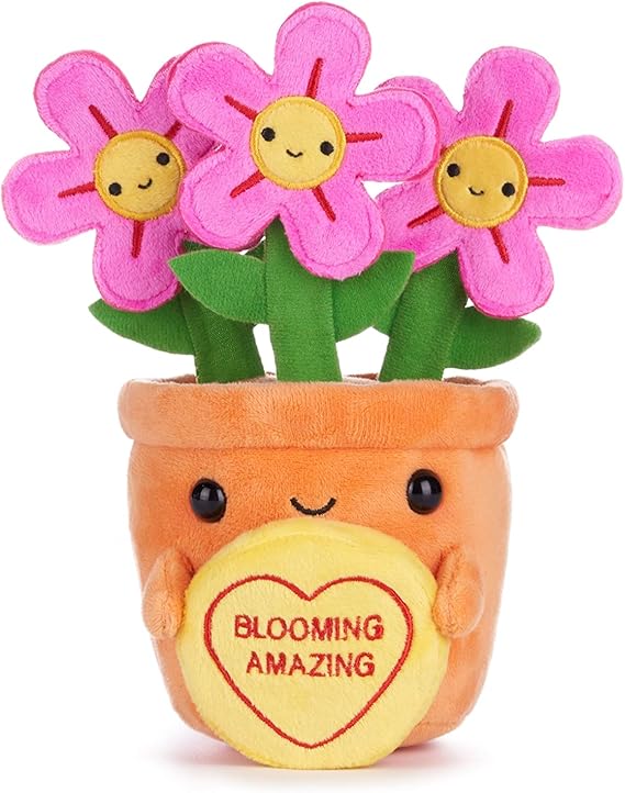 Swizzels Love Hearts 18CM (7-inch) Felicity Flowerpot Blooming Amazing Plush Soft Toy, 38012, Yellow,orange,pink