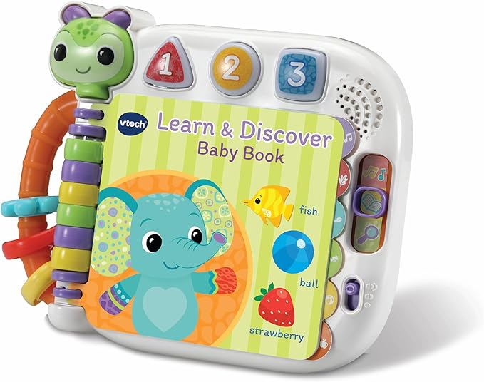 VTech Baby Learn & Discover Baby Book, Interactive Book with 3 Modes & 13 Wipe-Clean Pages, Melodies & Phrases, Teaches Animals, Colours & Shapes, Toy for Babies 6, 12, 24 months +, English version