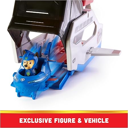 Paw Patrol Aqua Pups Whale Patroller Team Vehicle with Chase Action Figure, Toy Car and Vehicle Launcher, Kids’ Toys for Ages 3 and up