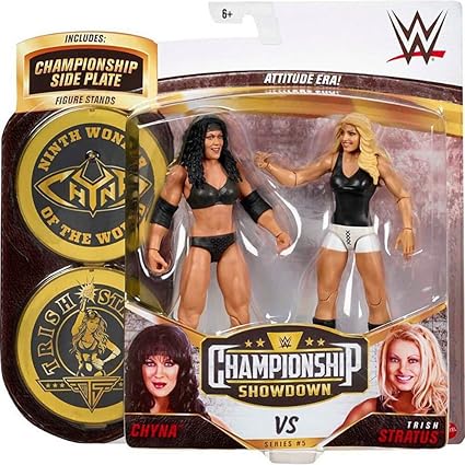 WWE Championship Showdown Chyna vs Trish Stratus 2-Pack, Approximately 6 Inch/15.24 cm Figures with Articulation, TrueFX Enhanced Facial Detailing for Life-Like Authenticity and Ring Gear