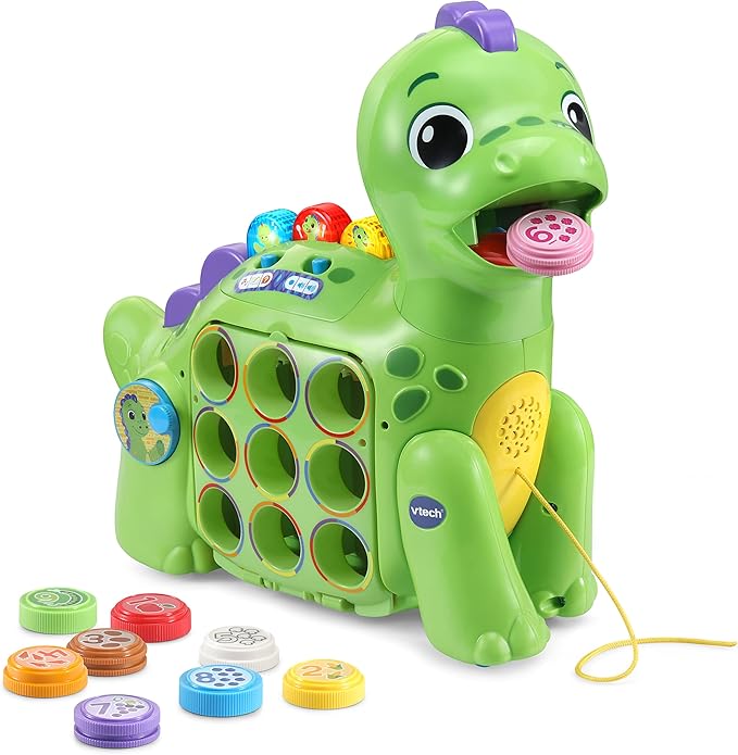 VTech Chomp-along Dino, Musical Toddler Toy, Teaches Numbers, Colours & Food, Interactive Dinosaur Toy for 2, 3, 4+ Year Olds, English Version,Green,Small