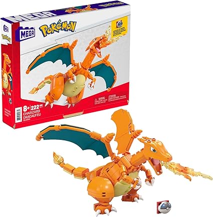 MEGA Pokémon Action Figure, Charizard Pokemon, Building Toys for Kids and Adults, Collectible Character Model with 222 Pieces and Poke Ball Pin, 10 cm Tall, Toy for Ages 8 and Up, GWY77