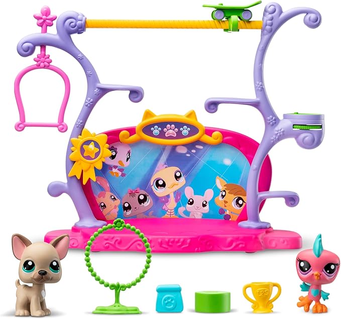 BANDAI Littlest Pet Shop Pets Got Talent Playset | LPS Playset With 2 Exclusive Pet Mini Figures 5 Accessories 1 Collector Card And 1 Virtual Code | Animal Collectable Kids Toys For Girls And Boys