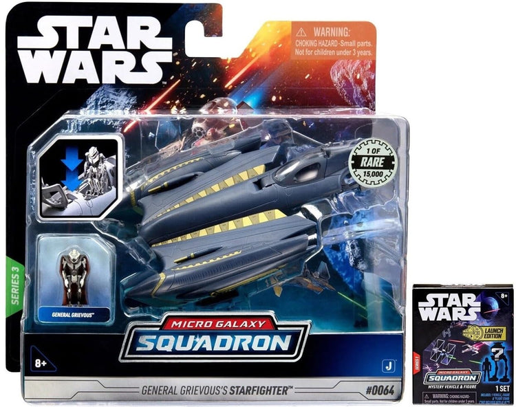 Star Wars Micro Galaxy Squadron Combo Pack Bundle with 1 Series Blind Box Chase, General Grievous's Starfighter 1 of 15,000