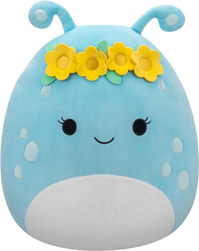 Squishmallows SQCR05479 16-Inch-Natnat The Pastel Blue Alien with Flower Crown, Multicolour