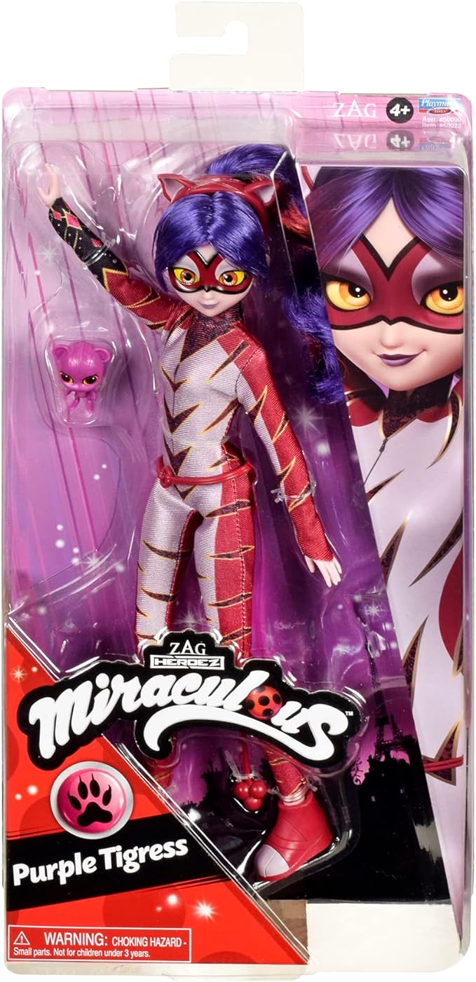Miraculous Ladybug And Cat Noir Toys Purple Tigress Fashion Doll | Articulated 26cm Purple Tigress Doll With Accessories And Miraculous Kwami | Purple Tigress Figurine | Bandai Miraculous Dolls