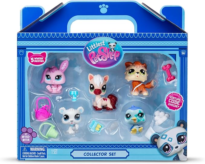 Littlest Pet Shop Bandai Series 2 Collectors 5 Pack Winter Besties | The Pack Contains 5 LPS Mini Pet Toys 7 Accessories 1 Collector Card And 1 Virtual Code | Collectable Toys For Girls And Boys