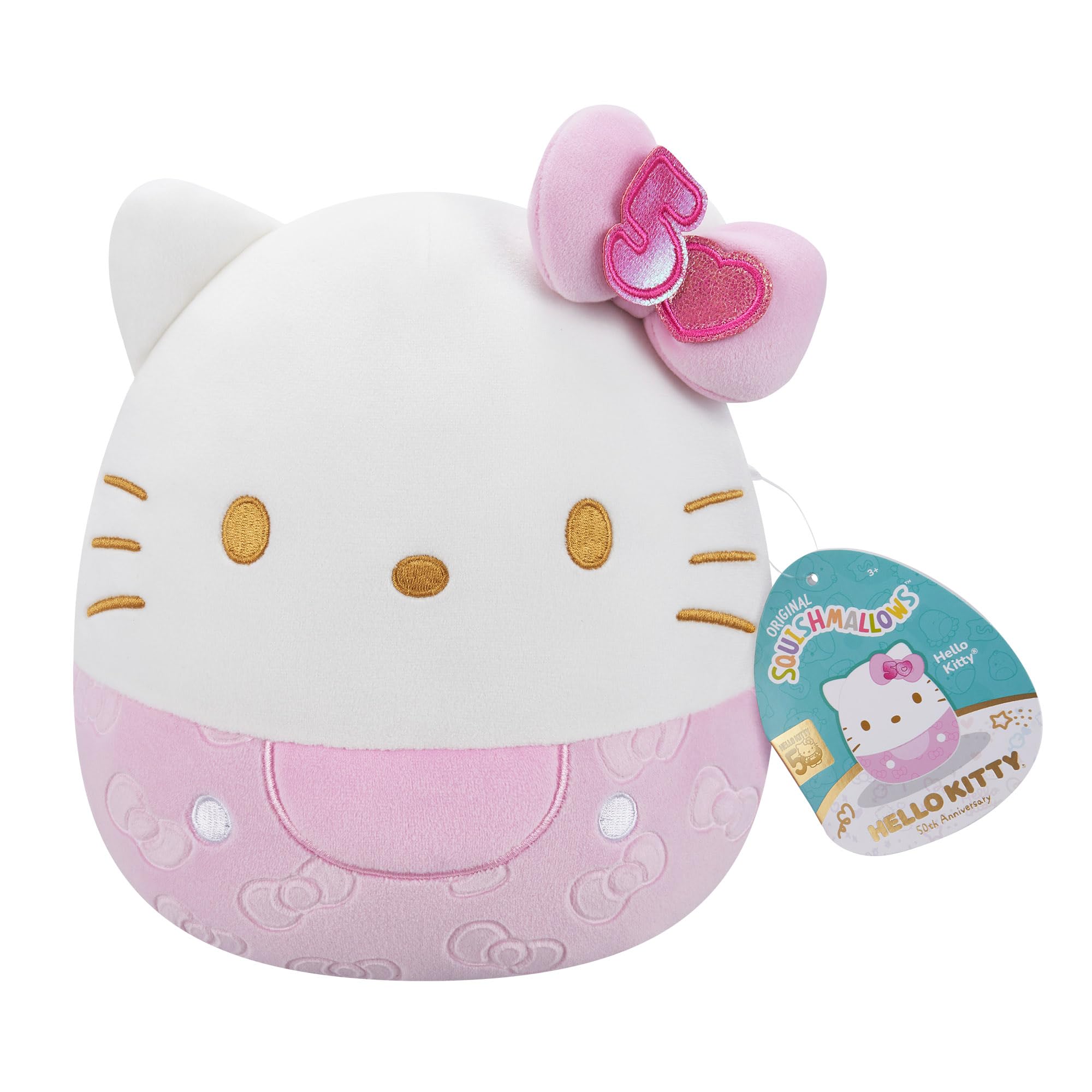 Squishmallows Original Sanrio 8-Inch 50th Anniversary Pink Embossed Hello Kitty ? Official Plush