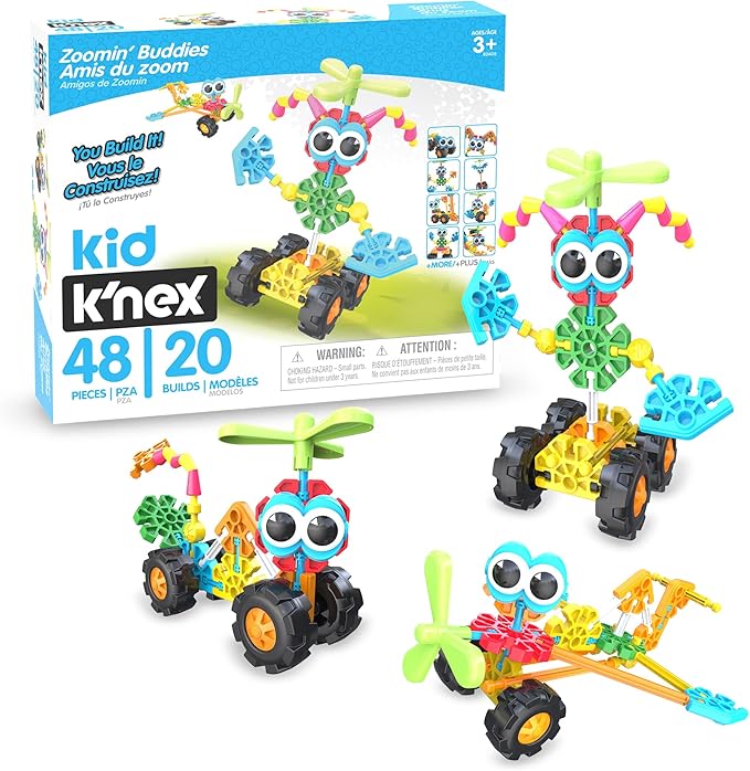 Kid K'NEX | Zoomin' Buddies 20 Model | Kids Craft Set with 48 Pieces | Educational Toys for Kids, Fun and Colourful Building Toys for Boys and Girls, Construction Toys Ages 3+ | Basic Fun 85053