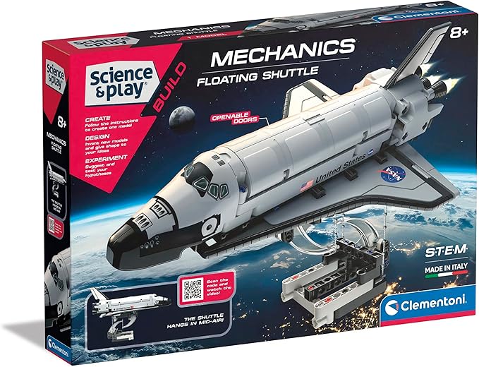 Clementoni- NASA Floating Shuttle Space Toy: Educational, Self Build Science Kit, With 220+ Interchangeable Components(8 Years +)