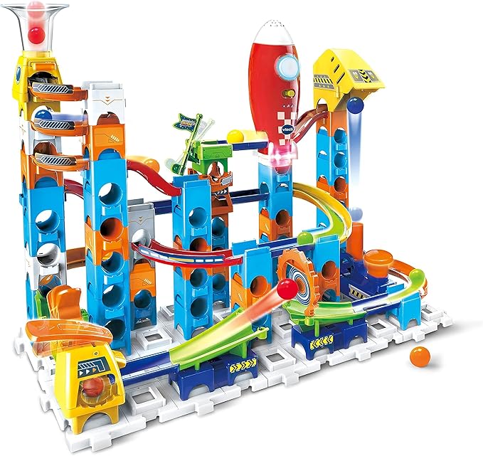 VTech Marble Rush Launch Pad Construction Toys with 10 Marbles & 75 Building Pieces,Electronic Track Set for Boys & Girls,Colour-Coded Building Toy with Sound,4 Years+,English Version Multicolor