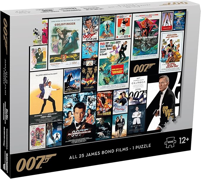 Winning Moves James Bond Movie poster 1000 Piece Jigsaw Puzzle Game, featuring 25 classic movie posters includes You Only Live Twice and Licence to Kill, gift for ages 12 plus