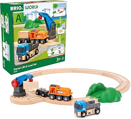 BRIO World Lift & Load Starter Set A - Wooden Railway Trains & Accessories for Kids Age 3 Years Up