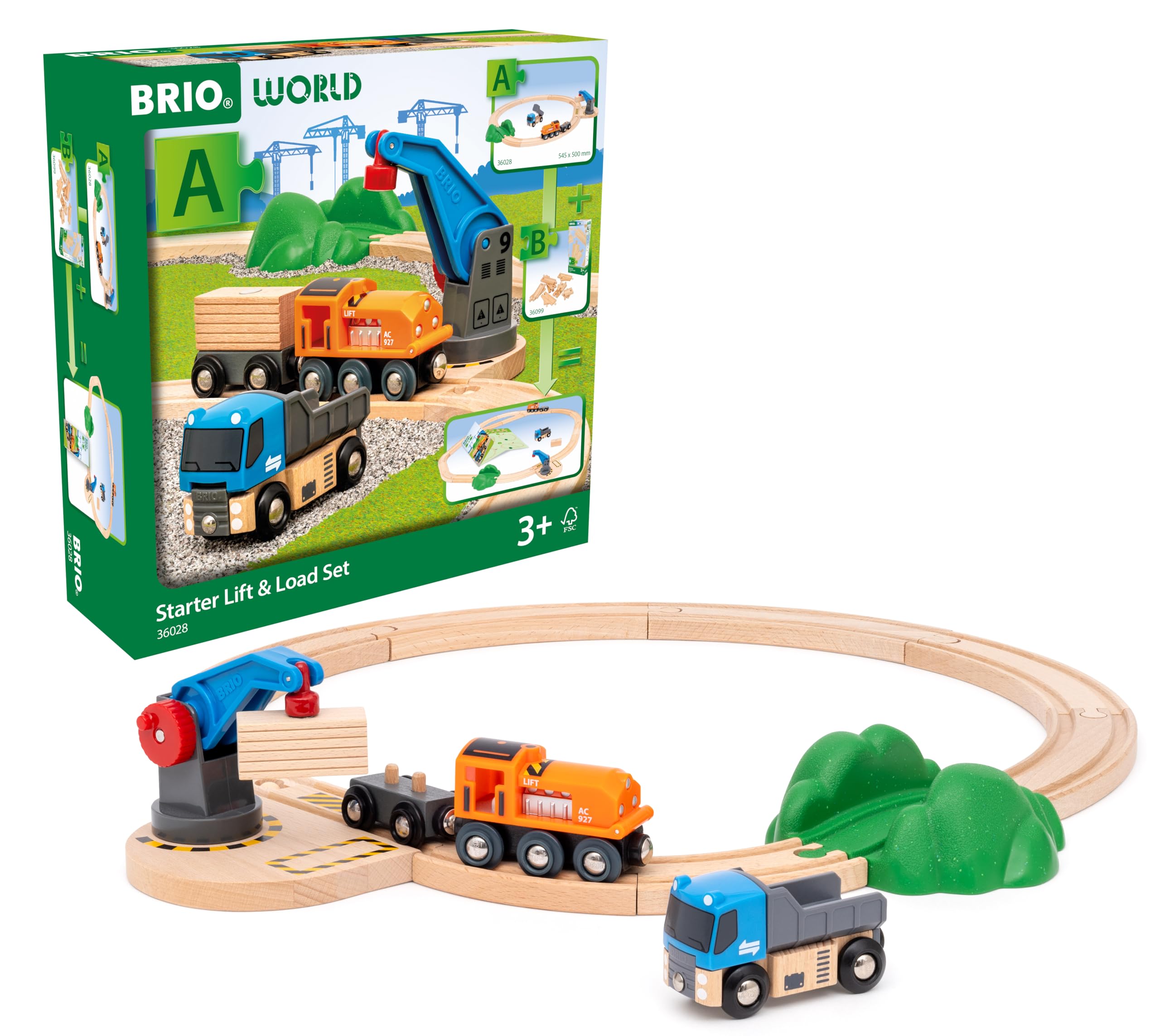 BRIO World Lift & Load Starter Set A - Wooden Railway Trains & Accessories for Kids Age 3 Years Up