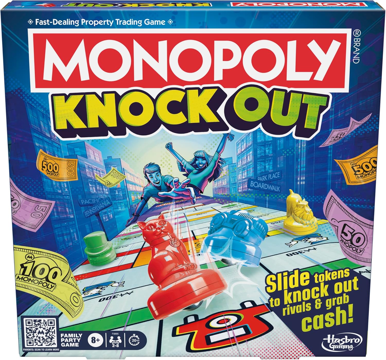 Monopoly Knockout, the extra hard version of the classic, fast game on the shuffleboard for up to 8 players, Christmas board game for the whole family