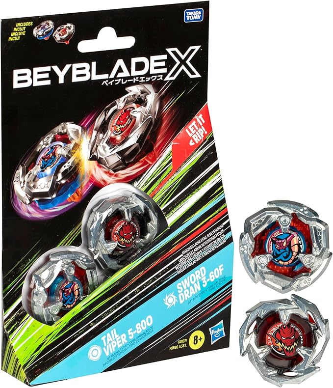 Beyblade X Tail Viper 5-80O and Sword Dran 3-60F Top Dual Pack Set