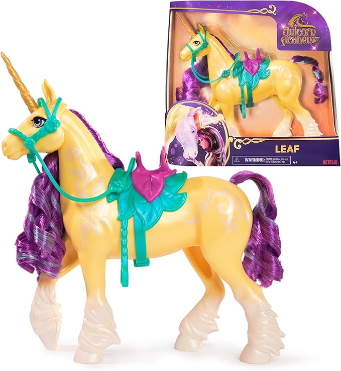 Unicorn Academy, Leaf Unicorn with Head Movement, 2 Riding Accessories, 27.9cm, Compatible with Ava Fashion Doll, Dolls and Unicorn Toys for Girls Aged 4+