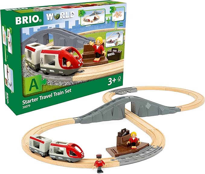 BRIO World Starter Set Travel Toy Train Set for Kids Age 3 Years Up - Wooden Toddler Toys & Games