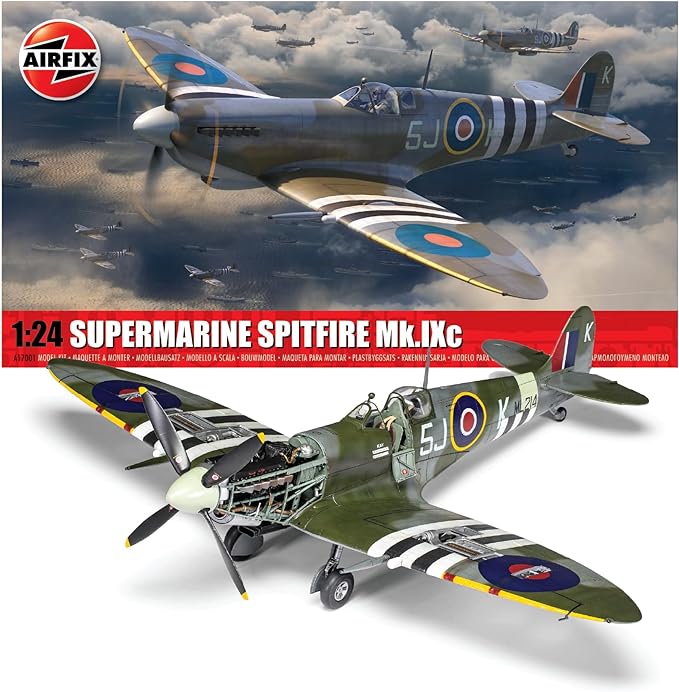Airfix Supermarine Spitfire Mk.IXc Model Aircraft Kit, 1:24 Scale Plastic Model Aircraft/Plane Kits, 433 Piece WW2 Model Kit for Experienced Modeller Ages 8+, Includes Sprues & Decals - 1:24 Scale