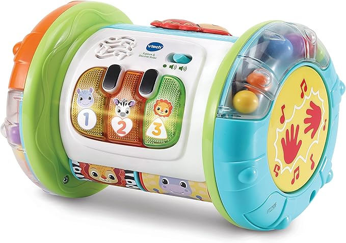 VTech Baby Explore & Discover Roller, Interactive Baby Toy with Gears, Rollers, Beads, Lights & Music, Roll & Push Gift for Infants 6, 9, 12 months +, English version,Multicolor,Small