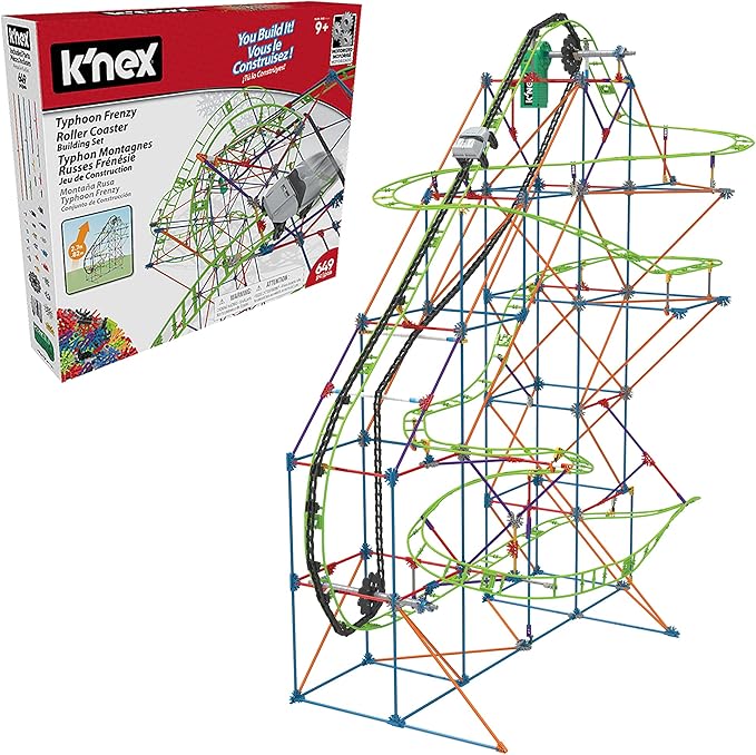 K'NEX | Typhoon Frenzy Roller Coaster | 2-in-1 Model Construction Set for Boys and Girls, 19 Foot Toy, 640 Piece Kids Building Set for Children Ages 9+ | Basic Fun 51438, Red