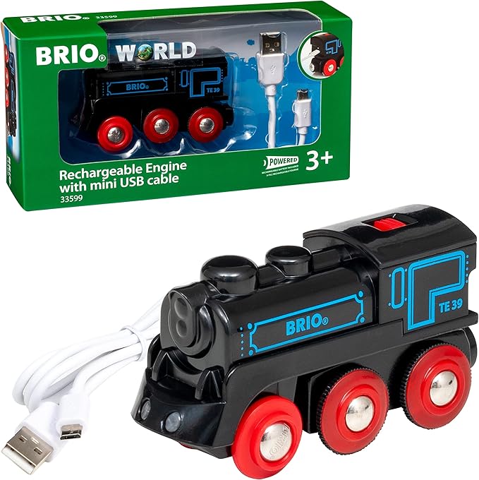 BRIO World Rechargeable USB Battery Powered Engine Toy Train for Kids Age 3 Years Up - Wooden Railway Accessories and Add Ons