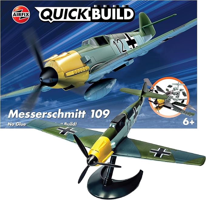 Airfix QUICKBUILD Model Aircraft Kits - J6001 Messerschmitt Bf109 Model Building Kit for Kids 6+, Construction Plane Toys for Boys - Fighter Jet Planes & Toy Aeroplane Sets, Plane Enthusiast Gifts