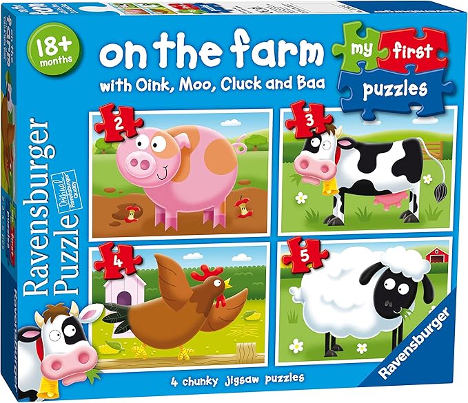 Ravensburger On The Farm, My First Jigsaw Puzzles (2, 3, 4 & 5 Piece) Educational Toys for Kids Age 18 Months and Up - Gifts for Toddlers, White