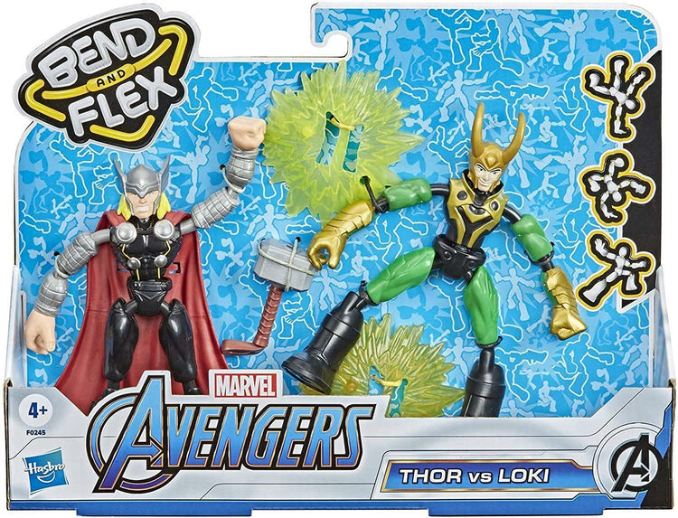 Marvel Avengers Bend And Flex Iron Patriot vs. Thanos Doppelpack, 15 cm große, biegbare Action-Figuren, enthält 2 Effekt-Accessoires, für Kids ab 6 Jahren Thor vs Loki