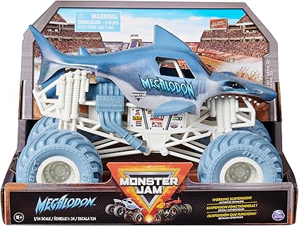 Monster Jam, Official Megalodon Monster Truck, Collector Die-Cast Vehicle, 1:24 Scale, Kids’ Toys for Boys and Girls Aged 3 and up