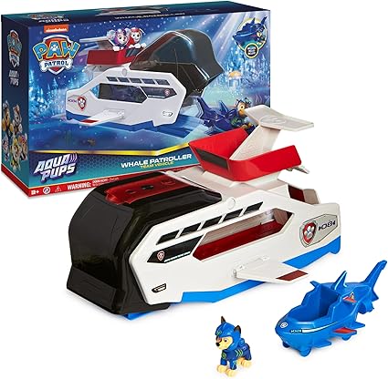 Paw Patrol Aqua Pups Whale Patroller Team Vehicle with Chase Action Figure, Toy Car and Vehicle Launcher, Kids’ Toys for Ages 3 and up