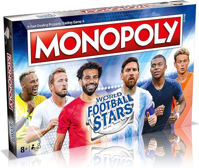 Winning Moves World Football Stars Monopoly Board Game, Play with Cristiano Ronaldo, Lionel Messi, Harry Kane and Salah, gift for ages 8 plus