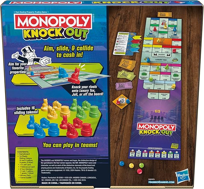 Monopoly Knockout, the extra hard version of the classic, fast game on the shuffleboard for up to 8 players, Christmas board game for the whole family