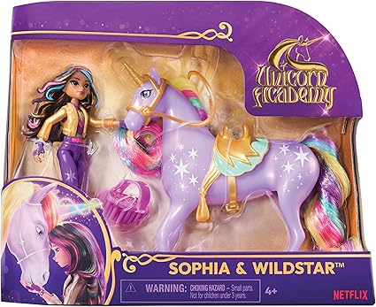 Unicorn Academy, Small Doll Set with 2 Riding Accessories and Hair Styling Tool, Dolls and Unicorn Toys for Girls Aged 4 and up