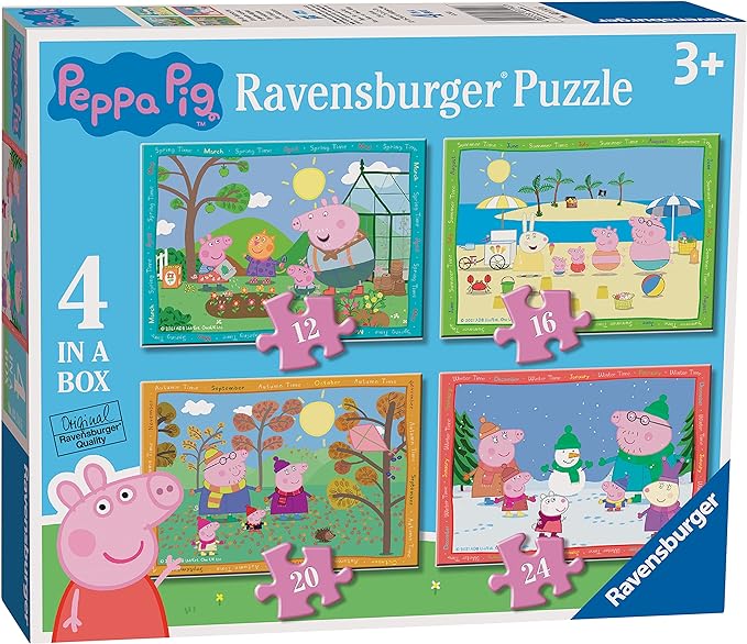 Ravensburger Peppa Pig Four Seasons 4 in Box (12, 16, 20, 24 Pieces) Jigsaw Puzzles for Kids Age 3 Years Up